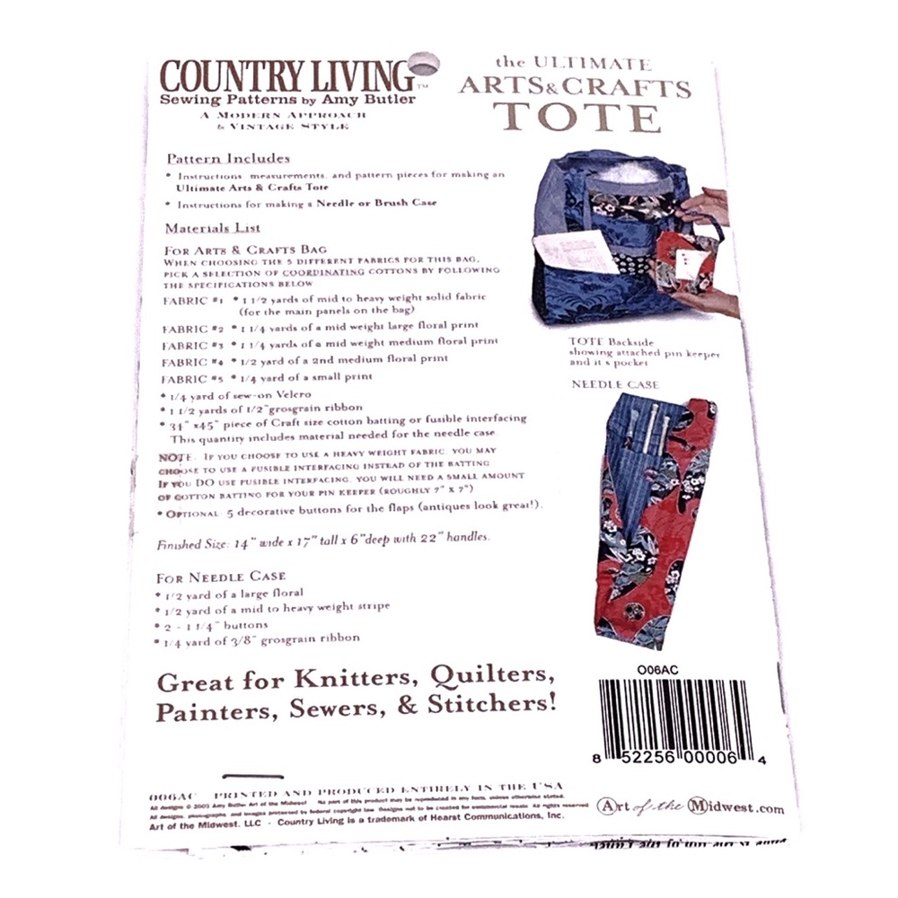 Amy Butler Country Living Craft Tote Pattern NEW - Picture 2 of 2